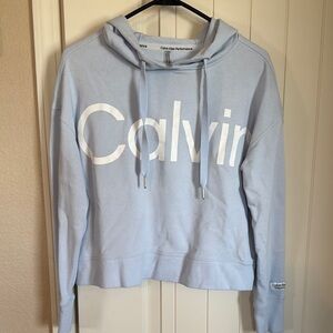 Calvin Klein Performance Blue Cropped Hoodie with Long Sleeves